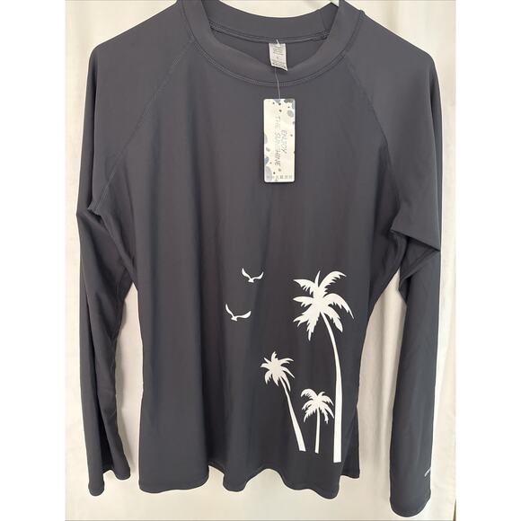 Enjoy the Sunshine UPF 50 Long Sleeve Rash Gaurd Swim Top Gray Shirt Sz L NWT - Picture 1 of 7